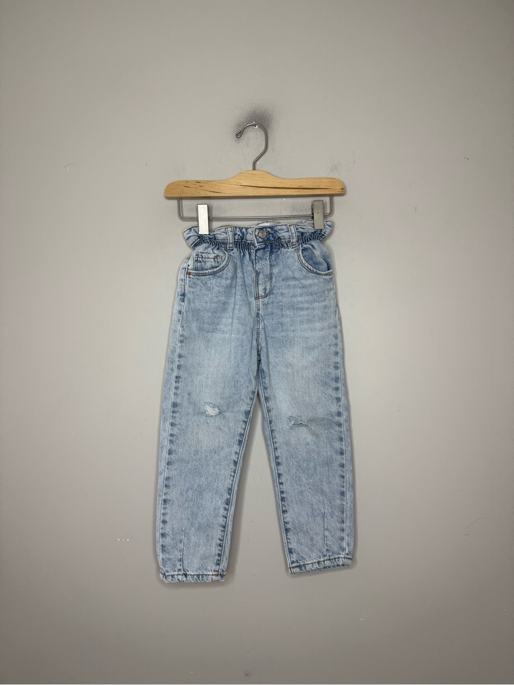 $18 ADD ON zara distressed paper bag light wash jeans 4-5Y rylee + cru mini bode